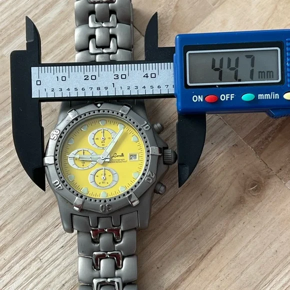 Lorelli Titanium Rare Men’s Chronograph Watch Yellow Dial Titanium Bracelet Date